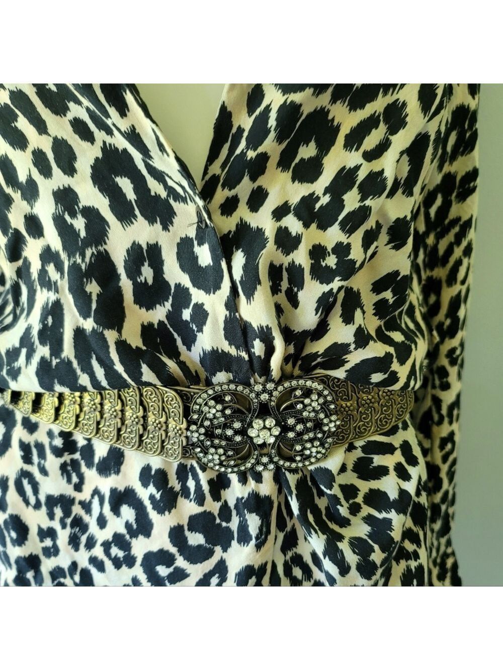 Vintage Silver Jeweled Scale Style Stretchy Elastic Belt 28"